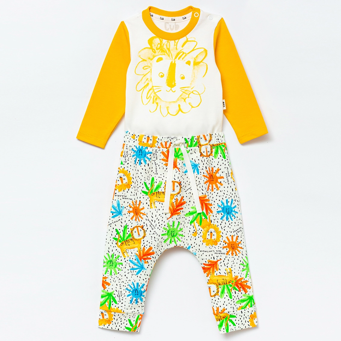 Conjunto Bebê Manga Longa Estampa Leãozinho - Amarelo