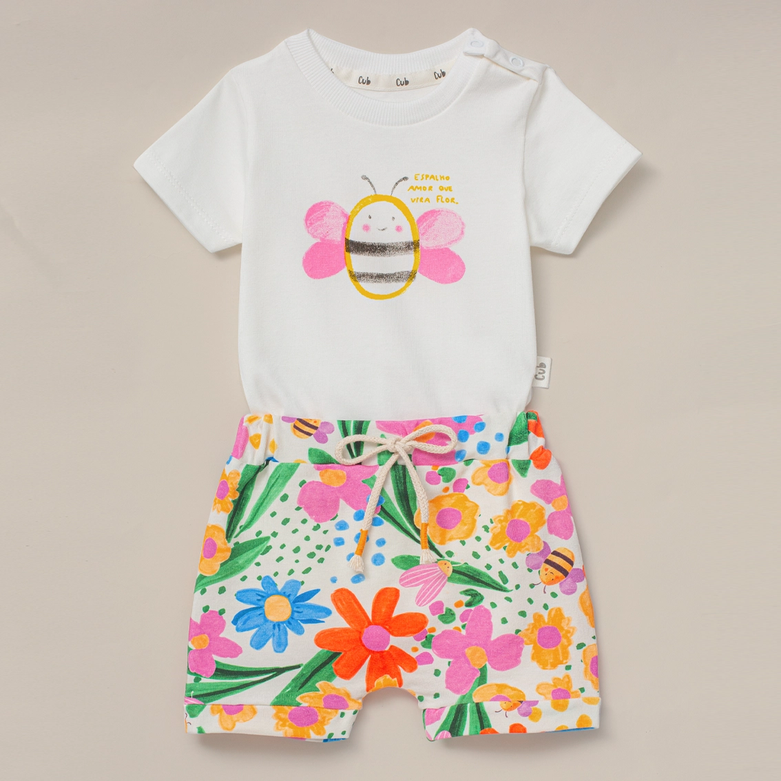 Conjunto Bebê Manga Curta Estampa Flores