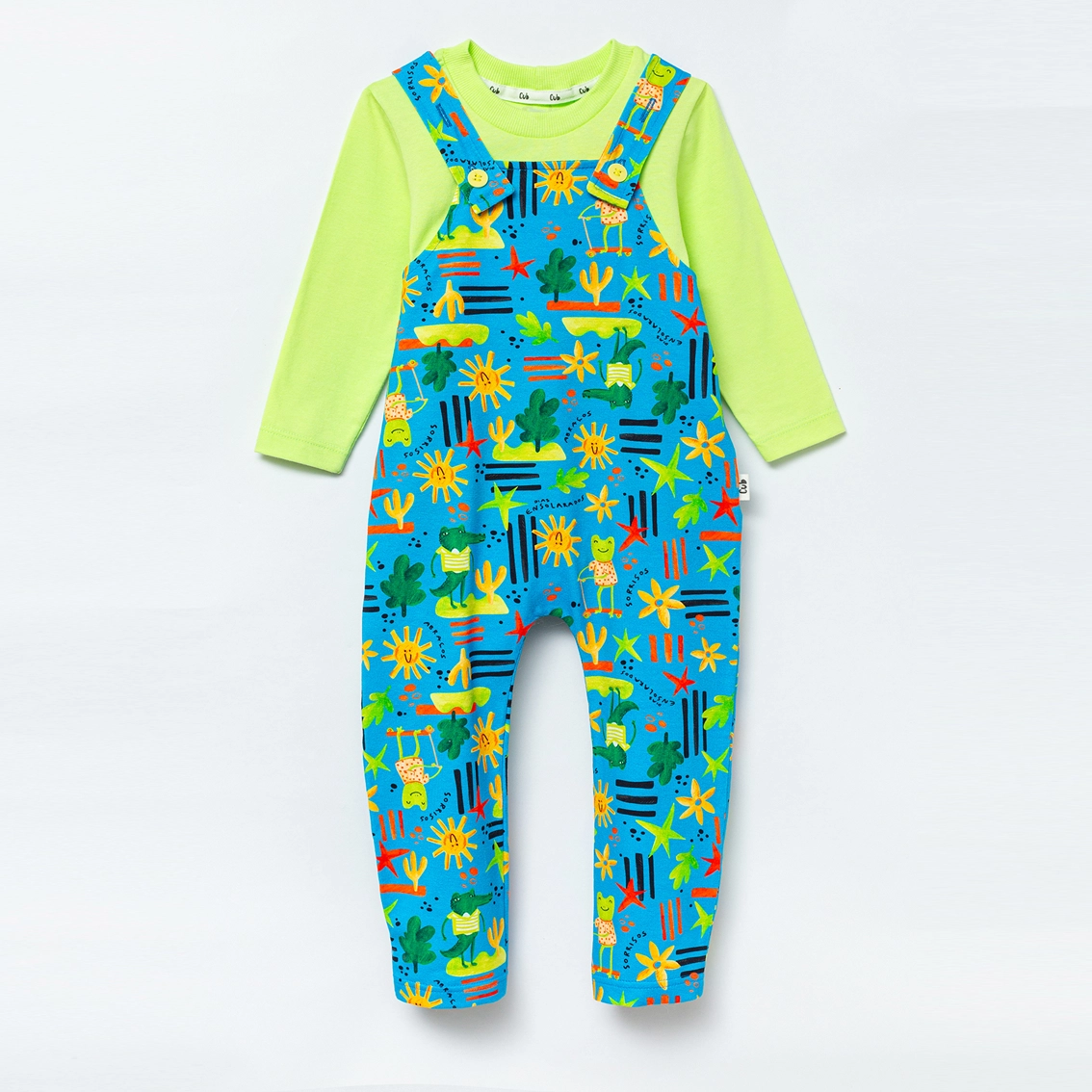 Conjunto Jardineira Manga Longa Estampa Sol - Verde