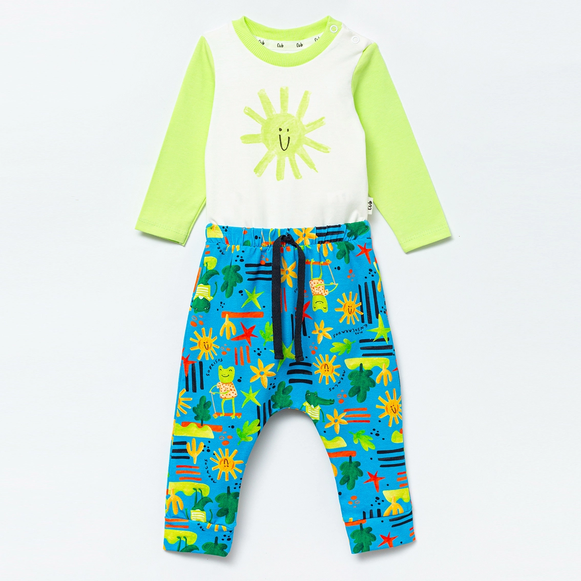 Conjunto Bebê Manga Longa Estampa Sol - Verde