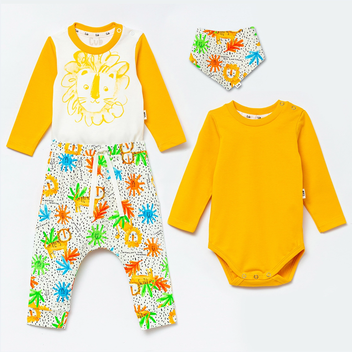 Kit bebê Manga Longa Leãozinho - 4 peças