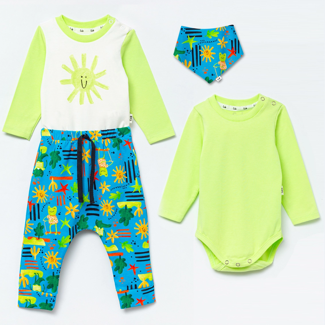 Kit Bebê Manga Longa Sol - 4 Peças